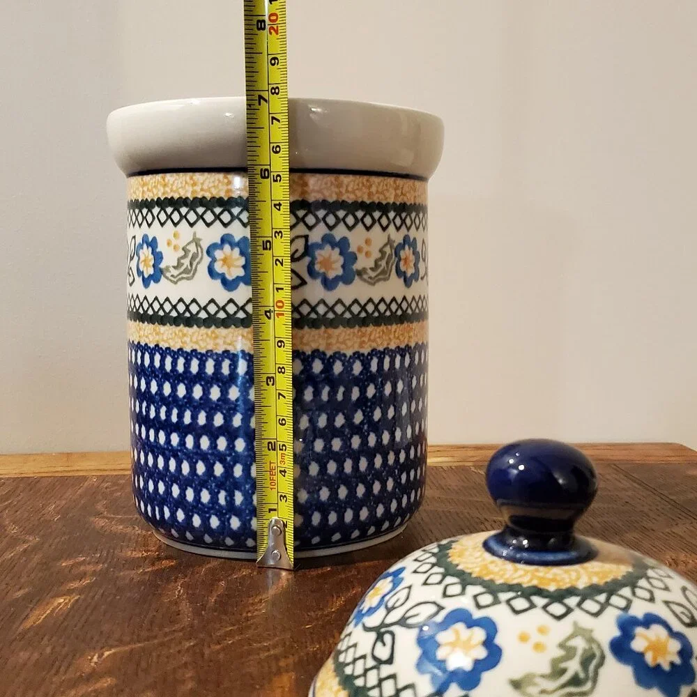 Ceramika Artystyczna Handpainted Polish Pottery Canister Jar with Lid